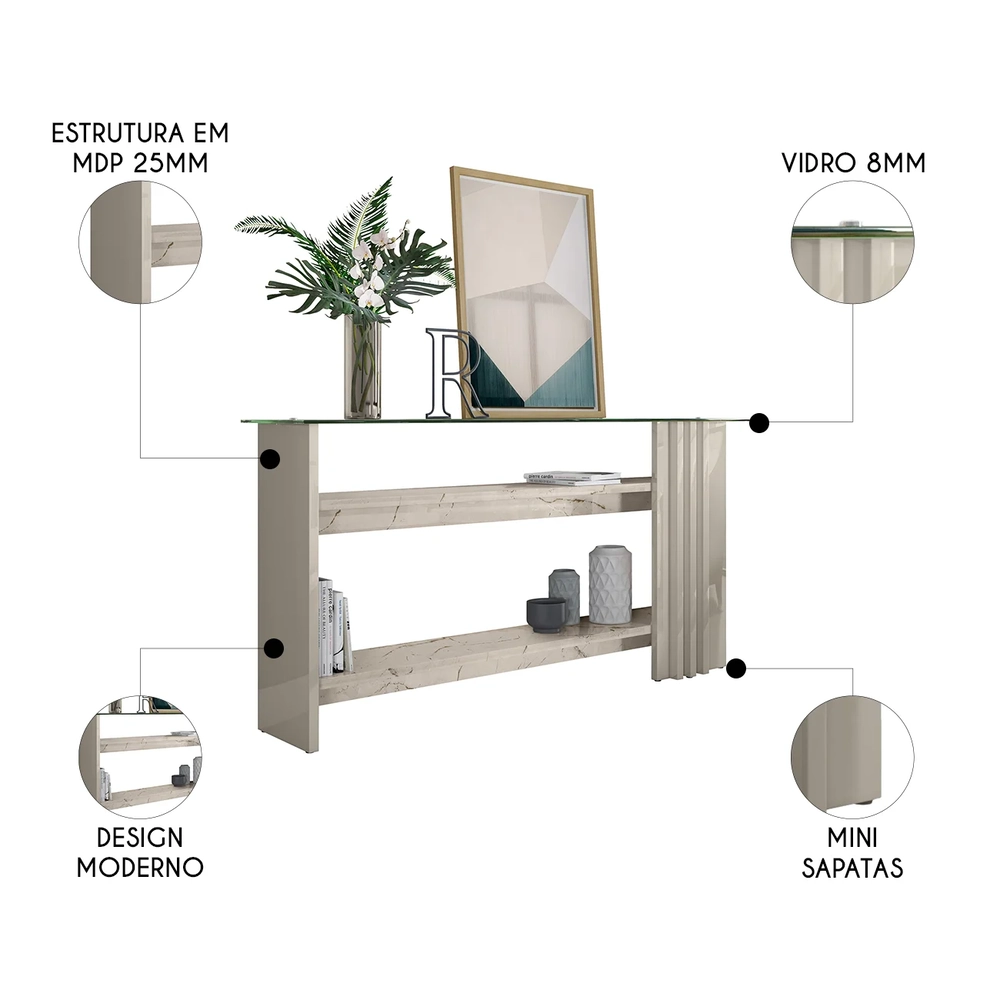 Aparador de Sala Com Prateleiras 150cm Fire Z10 Calacata/Off - Mpozenato