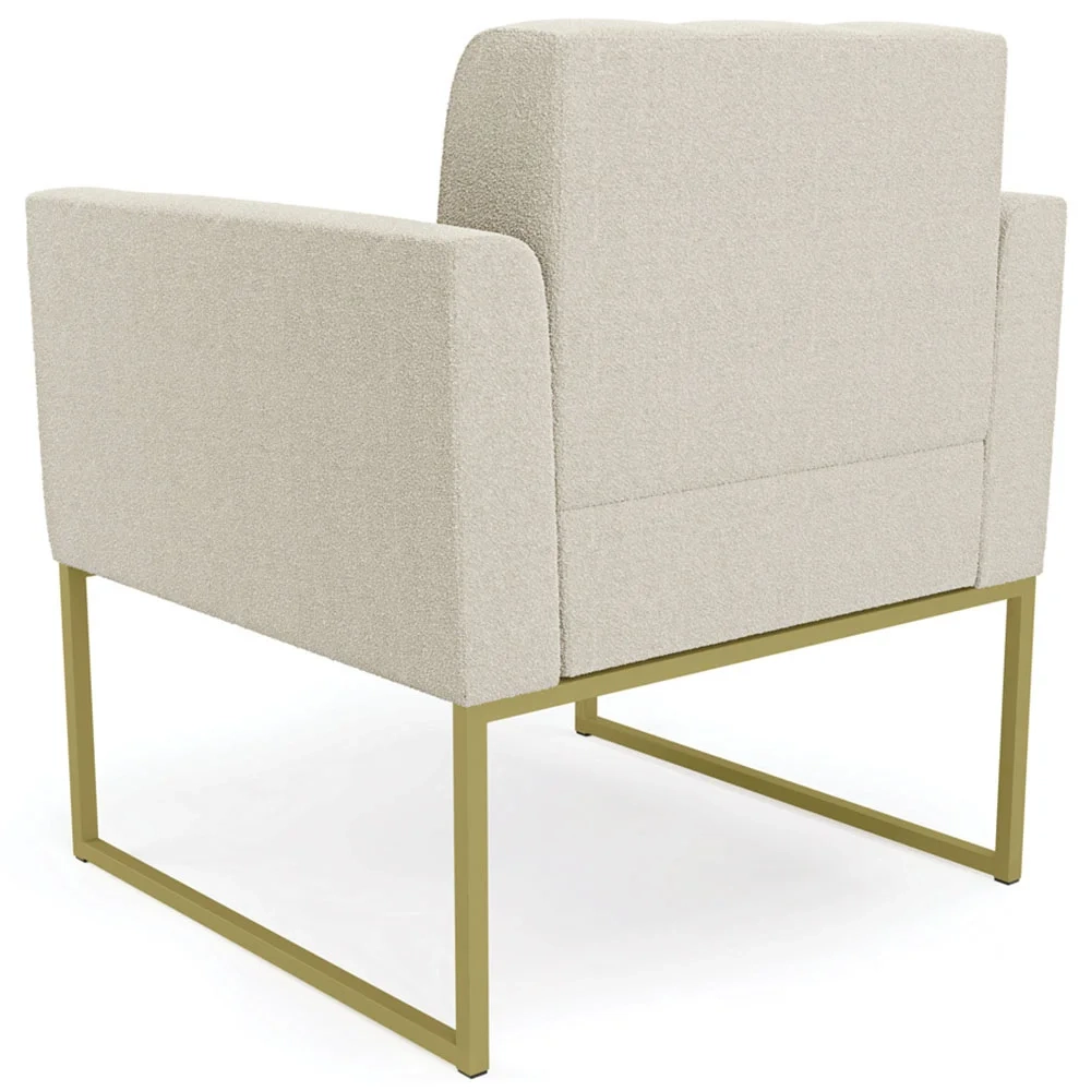 Poltrona Sala Base Industrial Dourado Kit 2 Ana Boucle Bege - Ibiza
