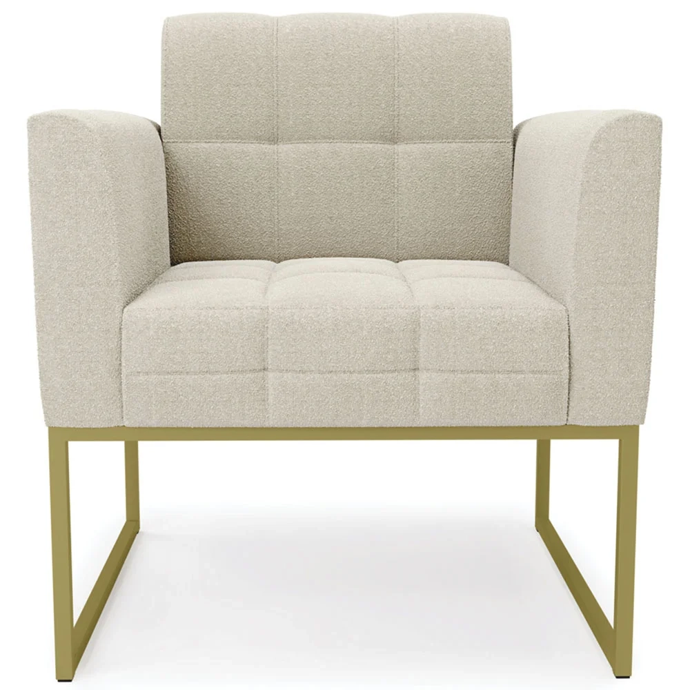 Poltrona Sala Base Industrial Dourado Kit 2 Ana Boucle Bege - Ibiza