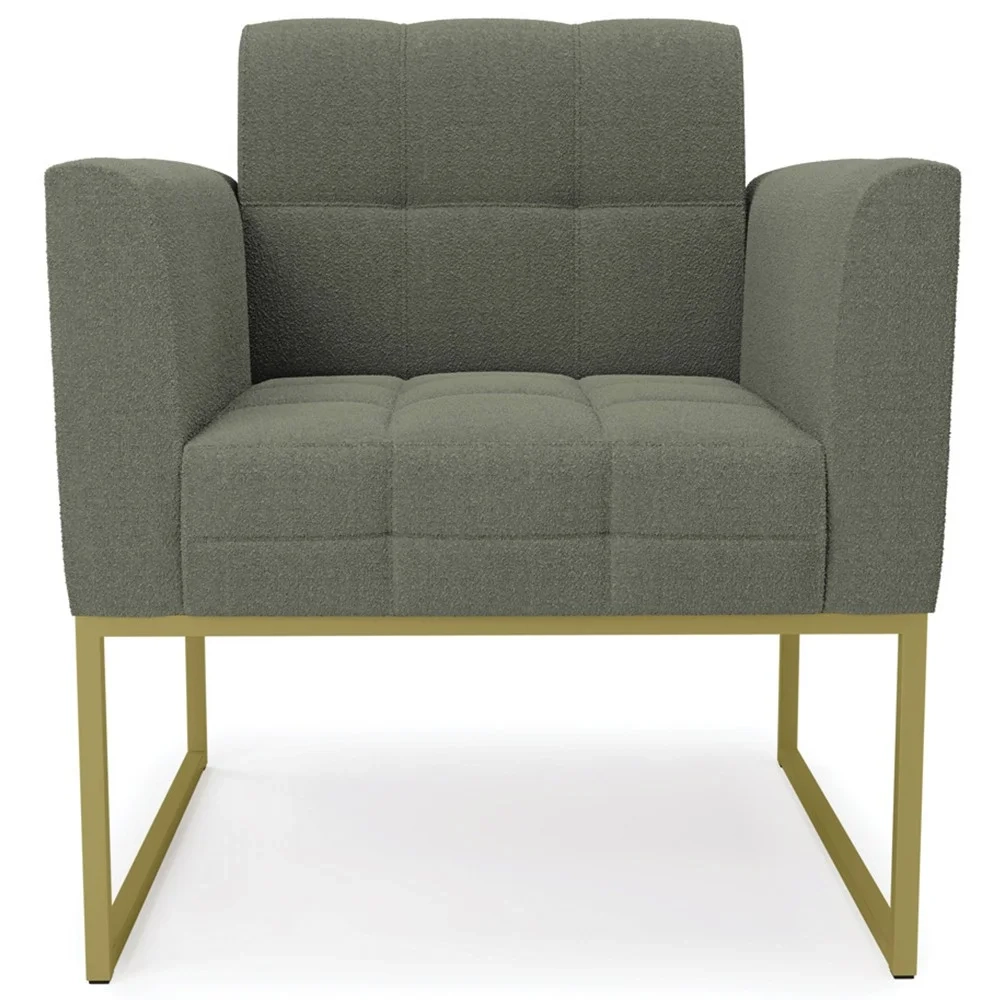 Poltrona Sala Base Industrial Dourado Kit 2 Ana Boucle Menta - Ibiza