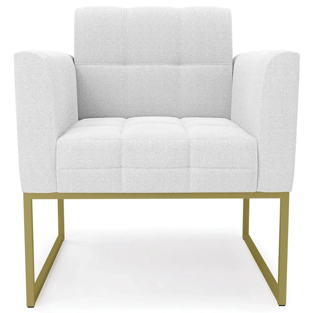 Poltrona Sala Base Industrial Dourado Kit 2 Ana Boucle Off - Ibiza