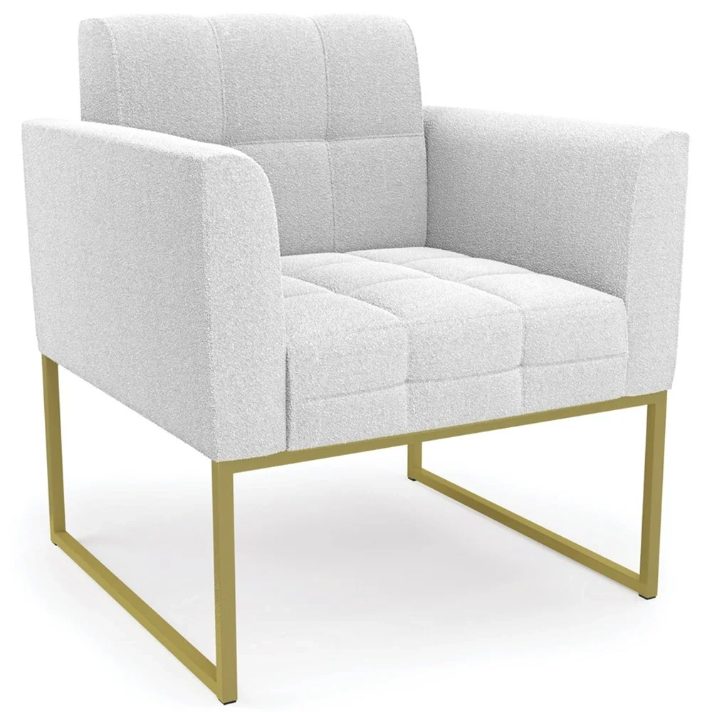 Poltrona Sala Base Industrial Dourado Kit 2 Ana Boucle Off - Ibiza