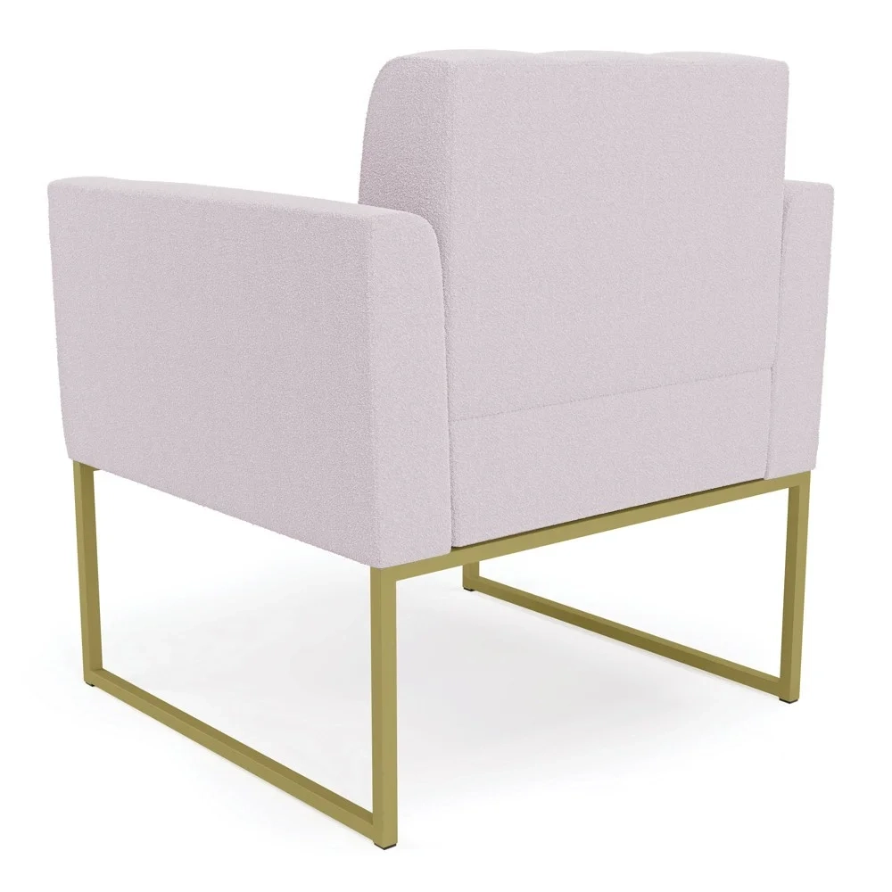 Poltrona Sala Base Industrial Dourado Kit 2 Ana Boucle Rosê - Ibiza