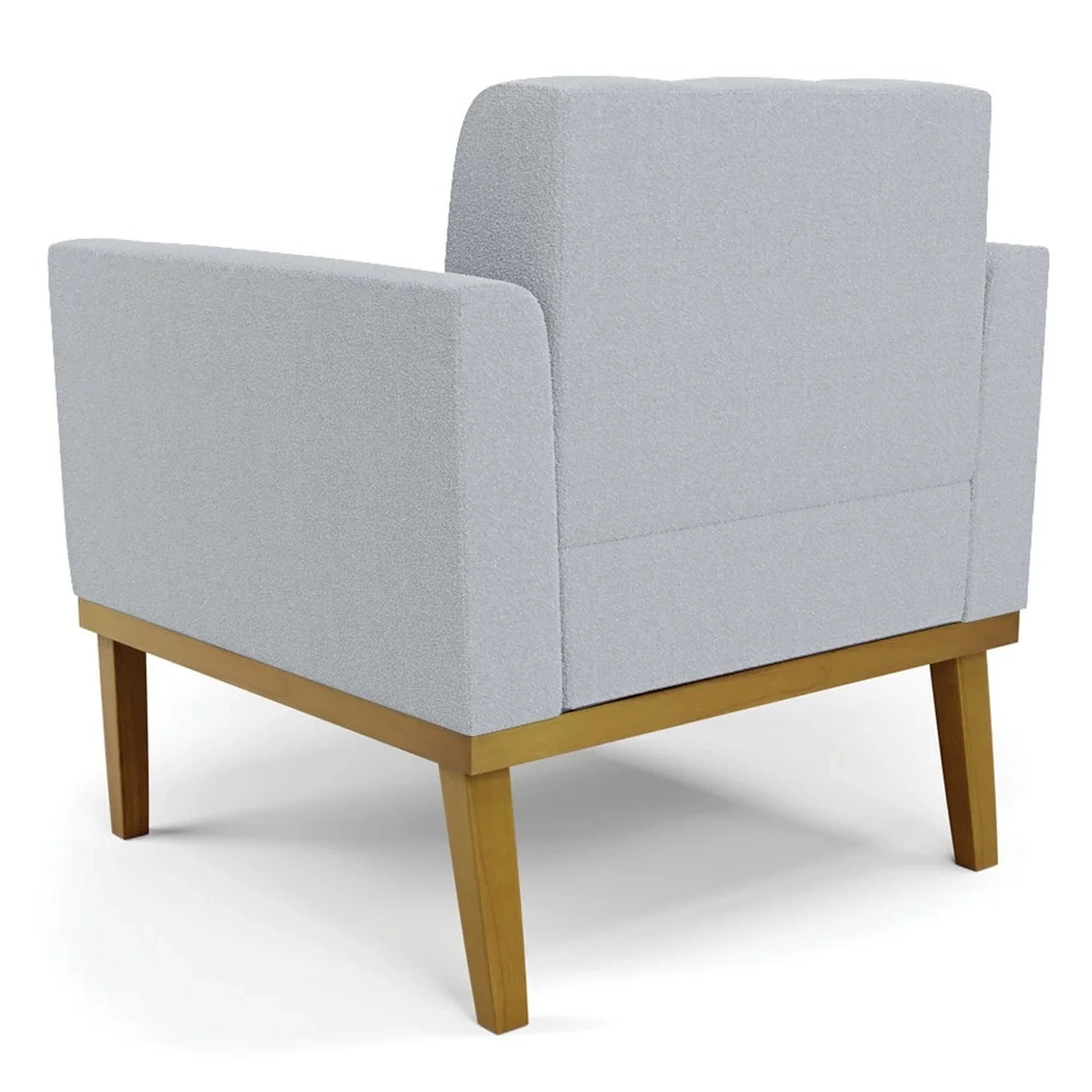 Poltrona Para Sala Base Madeira Castanho Ana Boucle Cinza - Ibiza