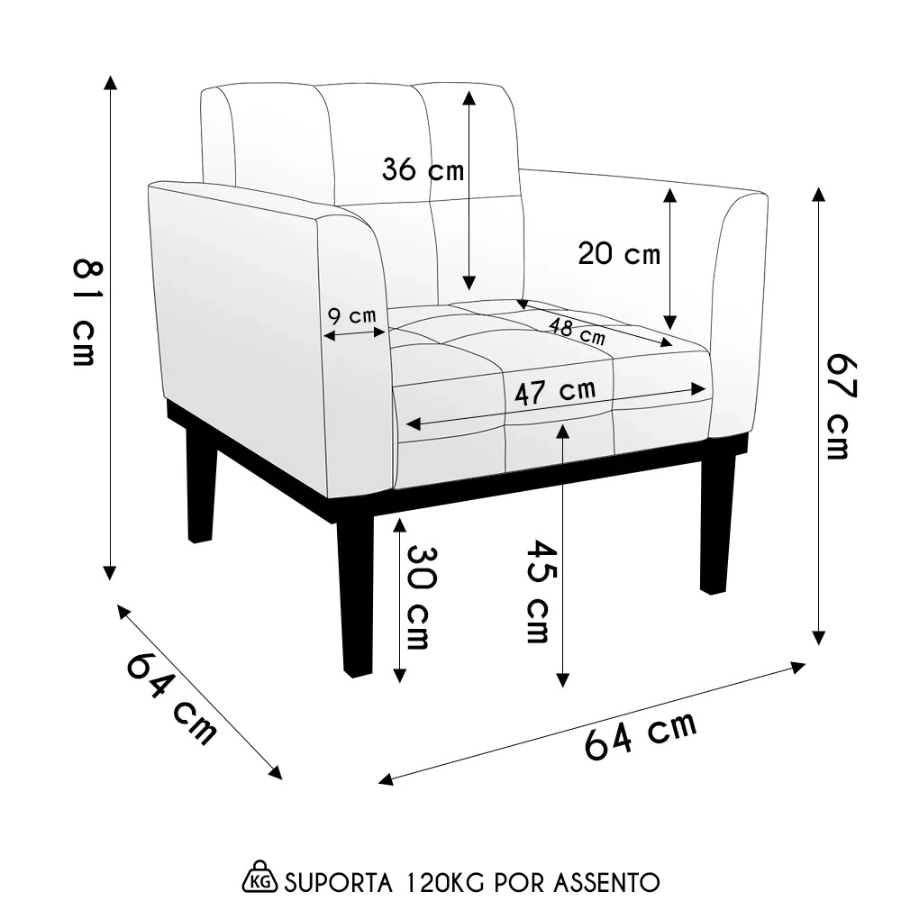Poltrona Sala Base Madeira Castanho Kit 2 Ana Boucle Bege - Ibiza