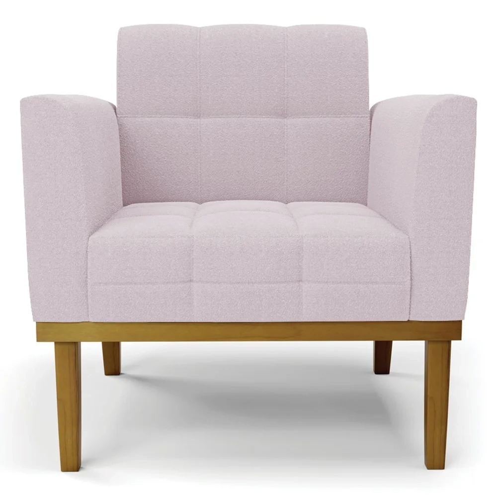 Poltrona Sala Base Madeira Castanho Kit 2 Ana Boucle Rosê - Ibiza