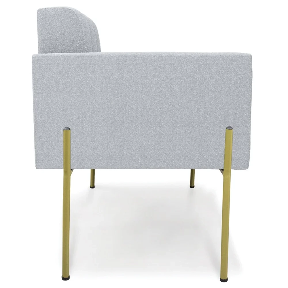 Poltrona Para Sala Pés Metálicos Dourado Ana Boucle Cinza - Ibiza
