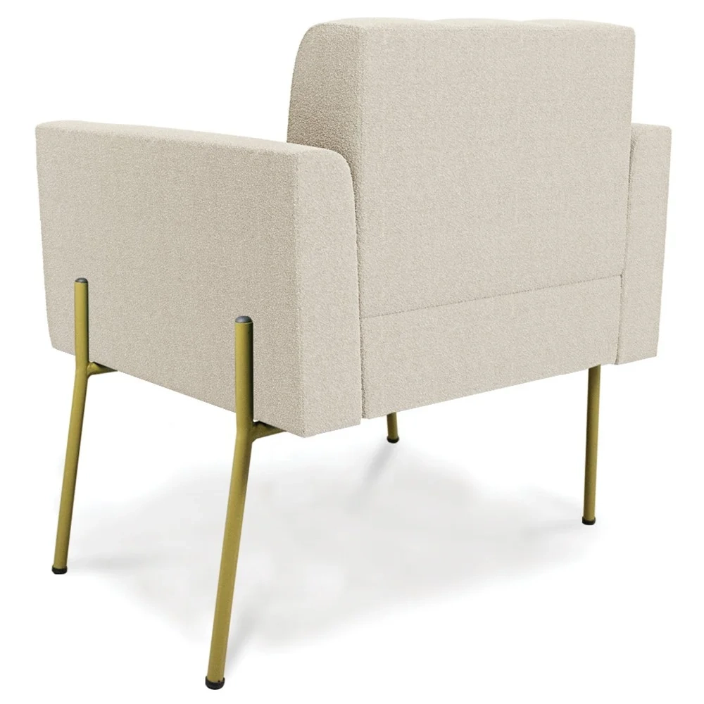 Poltrona Para Sala Pé Metal Dourado Kit 2 Ana Boucle Bege - Ibiza