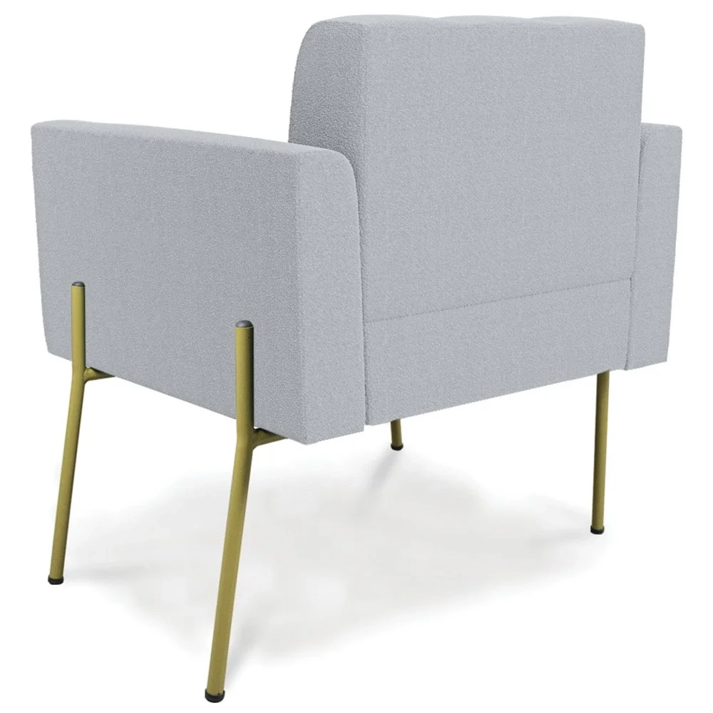 Poltrona Para Sala Pé Metal Dourado Kit 2 Ana Boucle Cinza - Ibiza