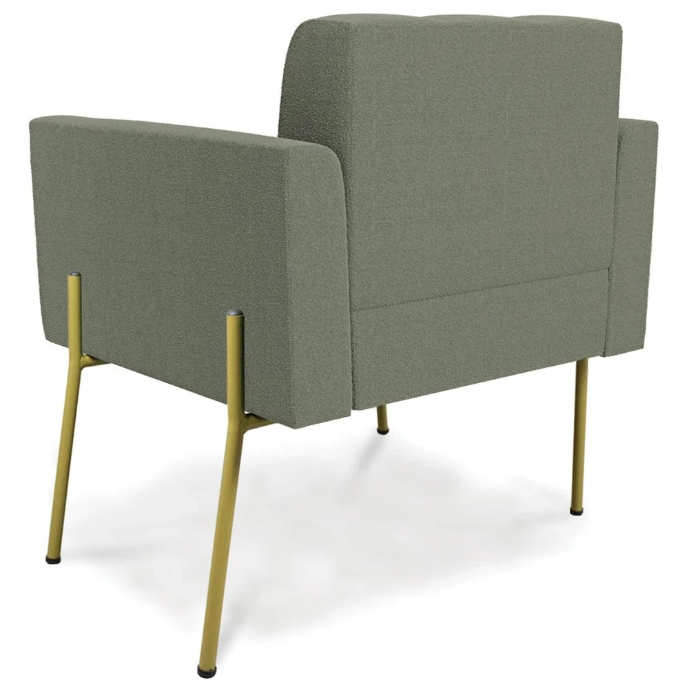 Poltrona Para Sala Pé Metal Dourado Kit 2 Ana Boucle Menta - Ibiza