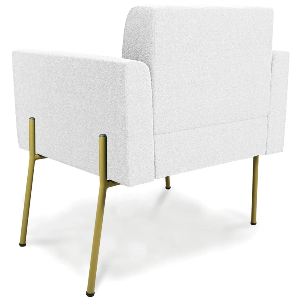 Poltrona Para Sala Pé Metal Dourado Kit 2 Ana Boucle Off - Ibiza