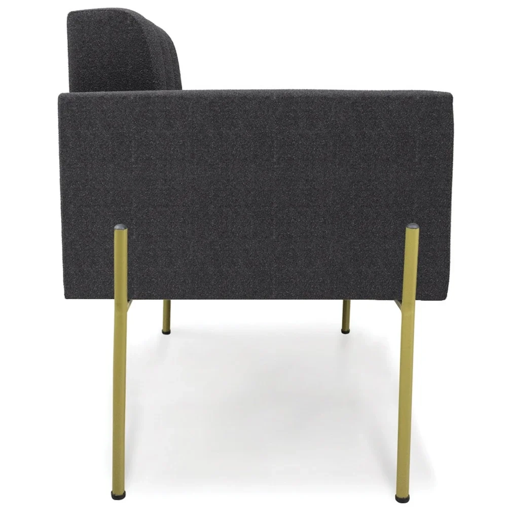 Poltrona Para Sala Pé Metal Dourado Kit 2 Ana Boucle Grafite - Ibiza