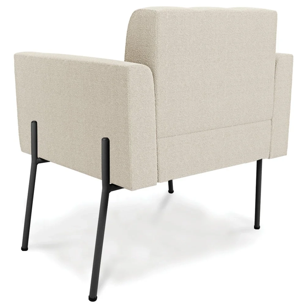 Poltrona Para Sala Pés Metálicos Preto Ana Boucle Bege - Ibiza