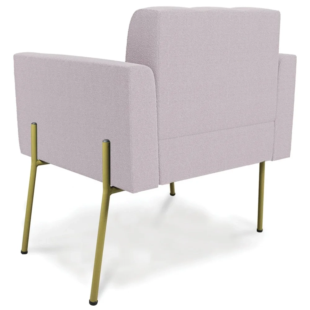 Poltrona Para Sala Pé Metal Dourado Kit 2 Ana Boucle Rosê - Ibiza