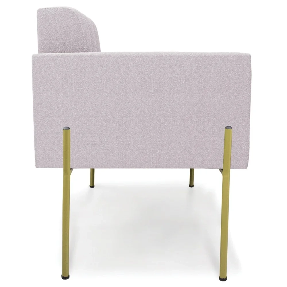 Poltrona Para Sala Pé Metal Dourado Kit 2 Ana Boucle Rosê - Ibiza