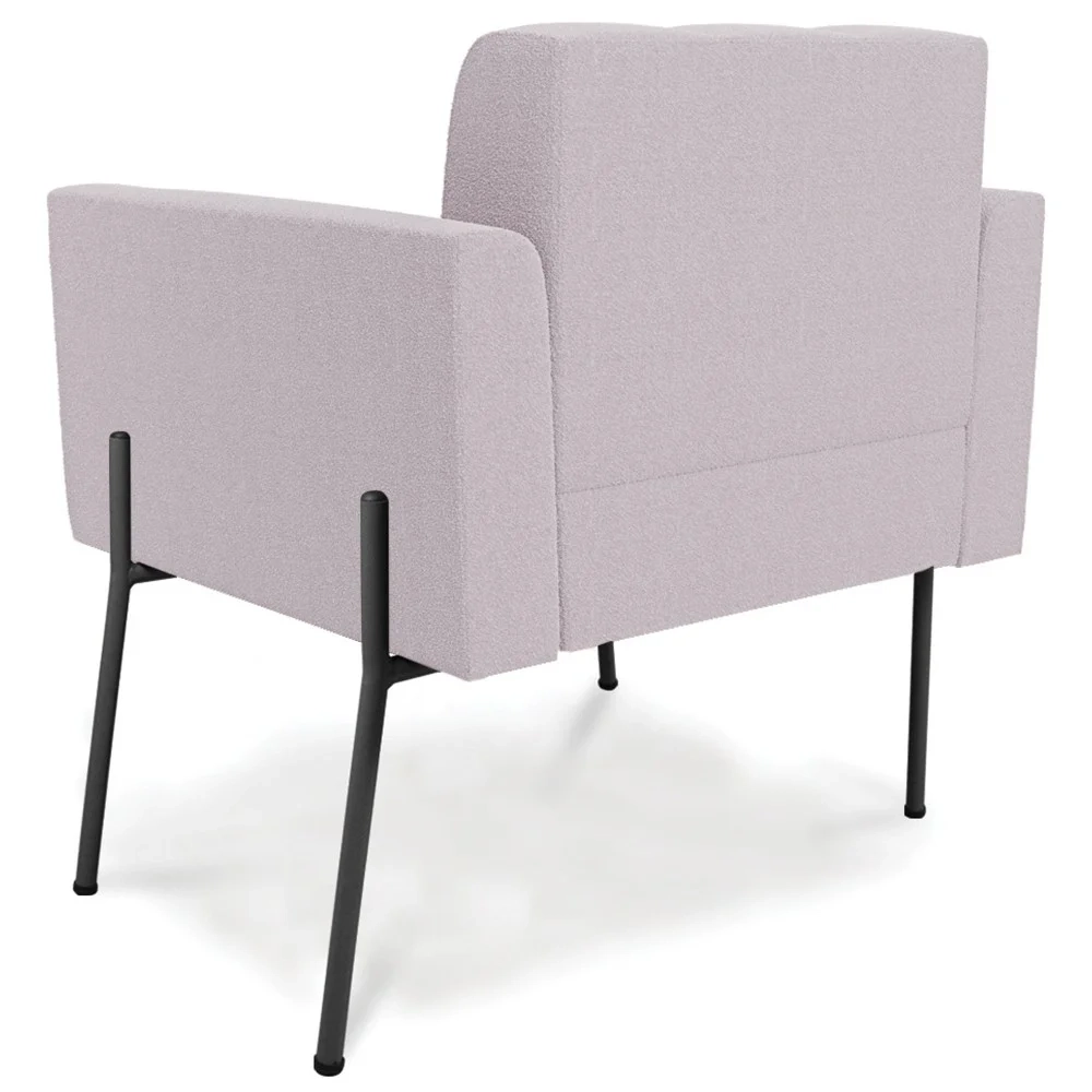 Poltrona Para Sala Pés Metálicos Preto Ana Boucle Rosê - Ibiza