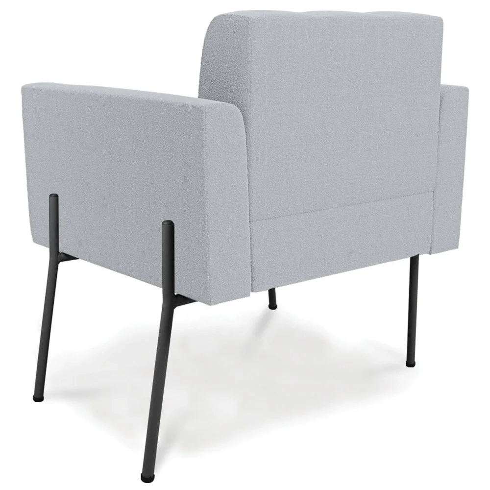 Poltrona Para Sala Pé Metal Preto Kit 2 Ana Boucle Cinza - Ibiza