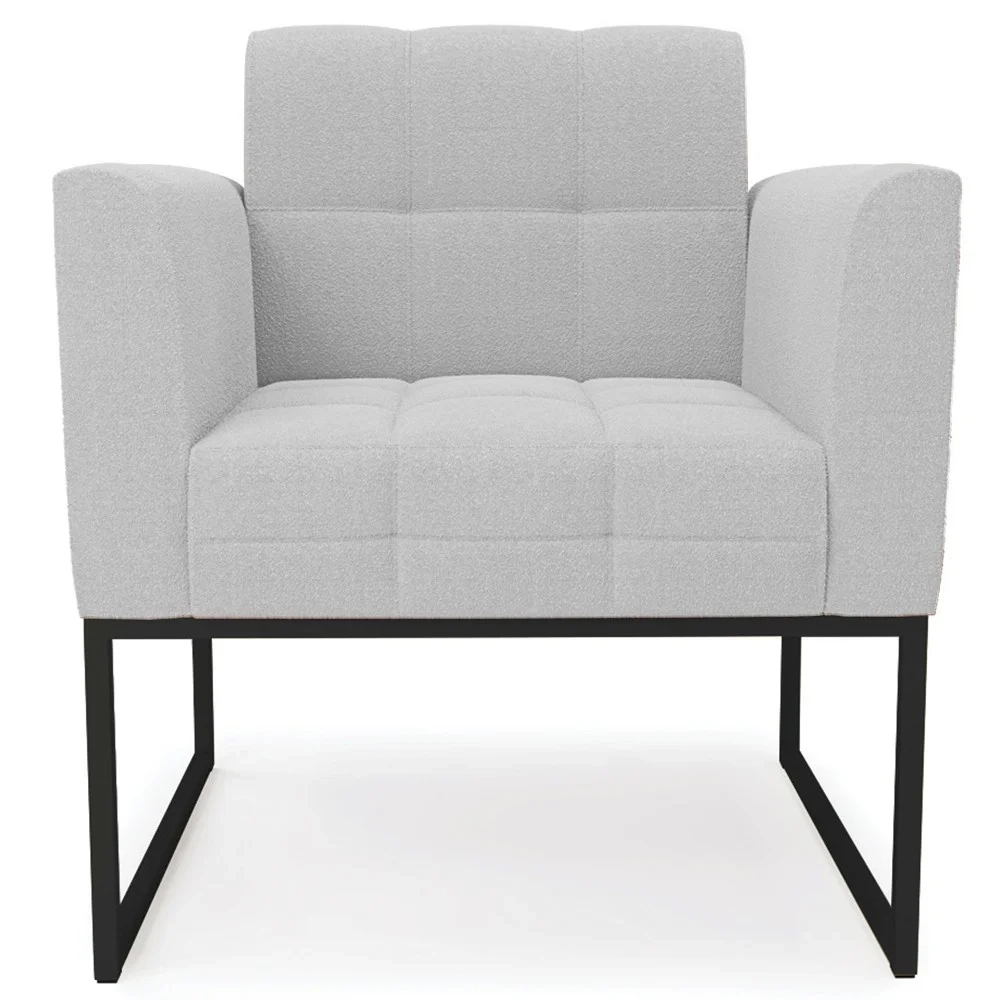 Poltrona Para Sala Base Industrial Preto Ana Boucle Cinza - Ibiza