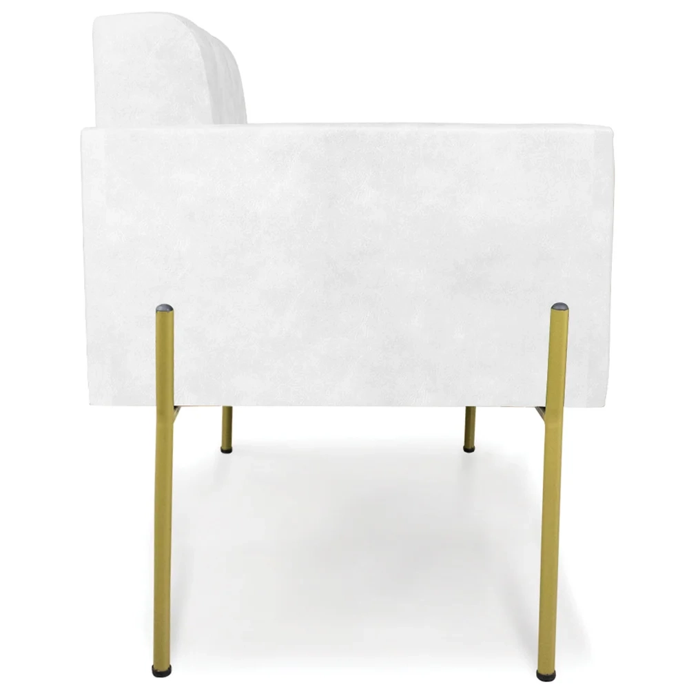 Poltrona Sala Pé Metal Dourado Kit 2 Ana Sintético PU Branco - Ibiza