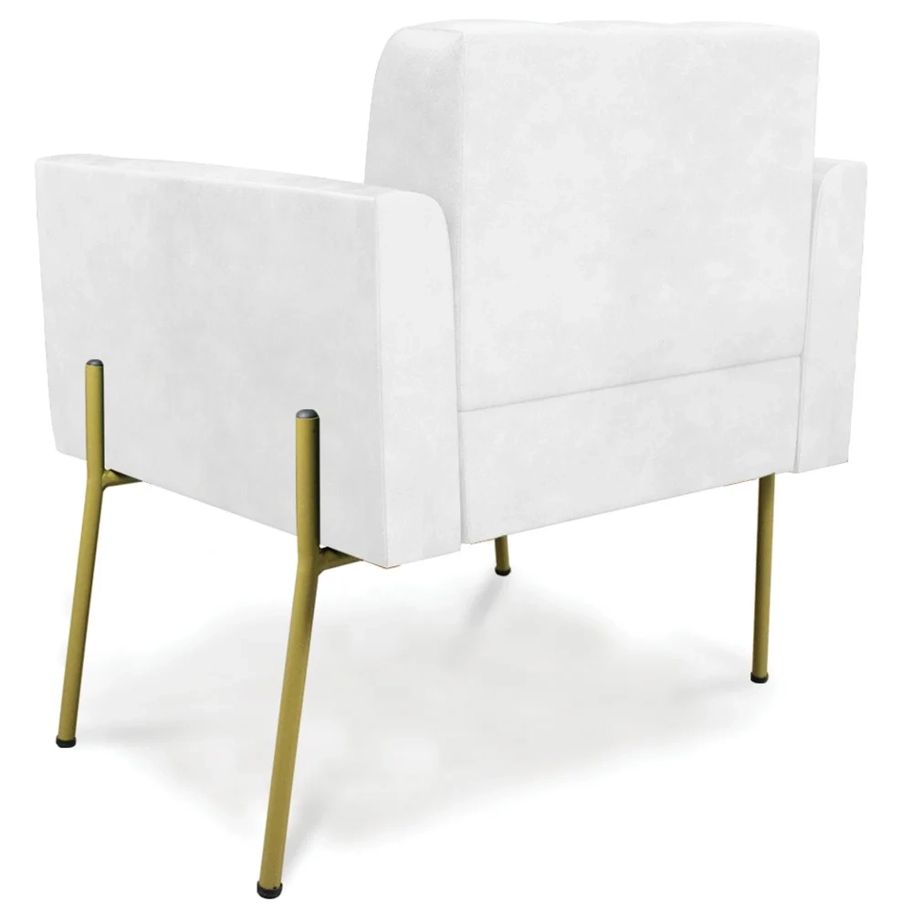 Poltrona Sala Pé Metal Dourado Kit 2 Ana Sintético PU Branco - Ibiza