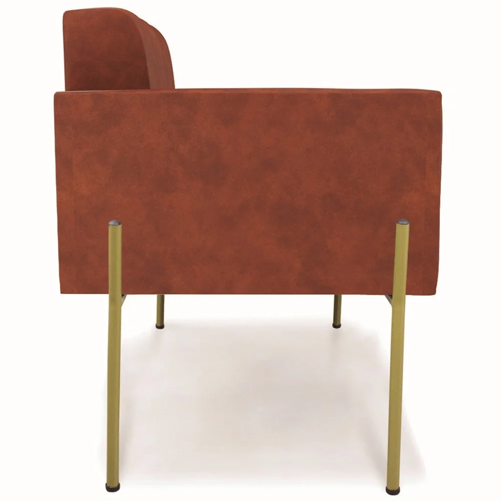 Poltrona Sala Pé Metal Dourado Kit 2 Ana Sintético PU Nozes - Ibiza