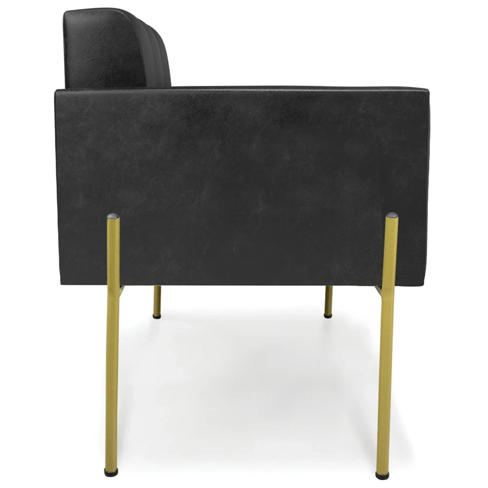 Poltrona Sala Pé Metal Dourado Kit 2 Ana Sintético PU Preto - Ibiza