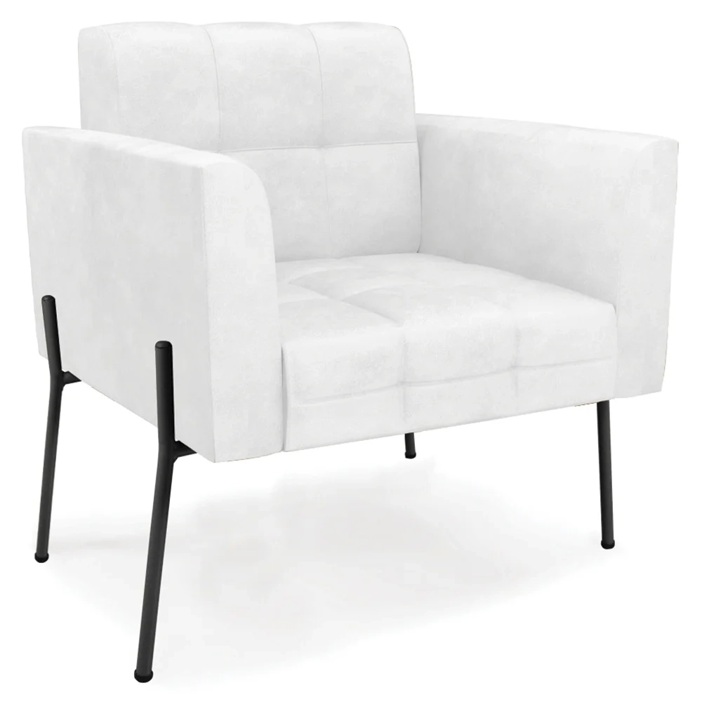 Poltrona Sala Pé Metal Preto Kit 2 Ana Sintético PU Branco - Ibiza