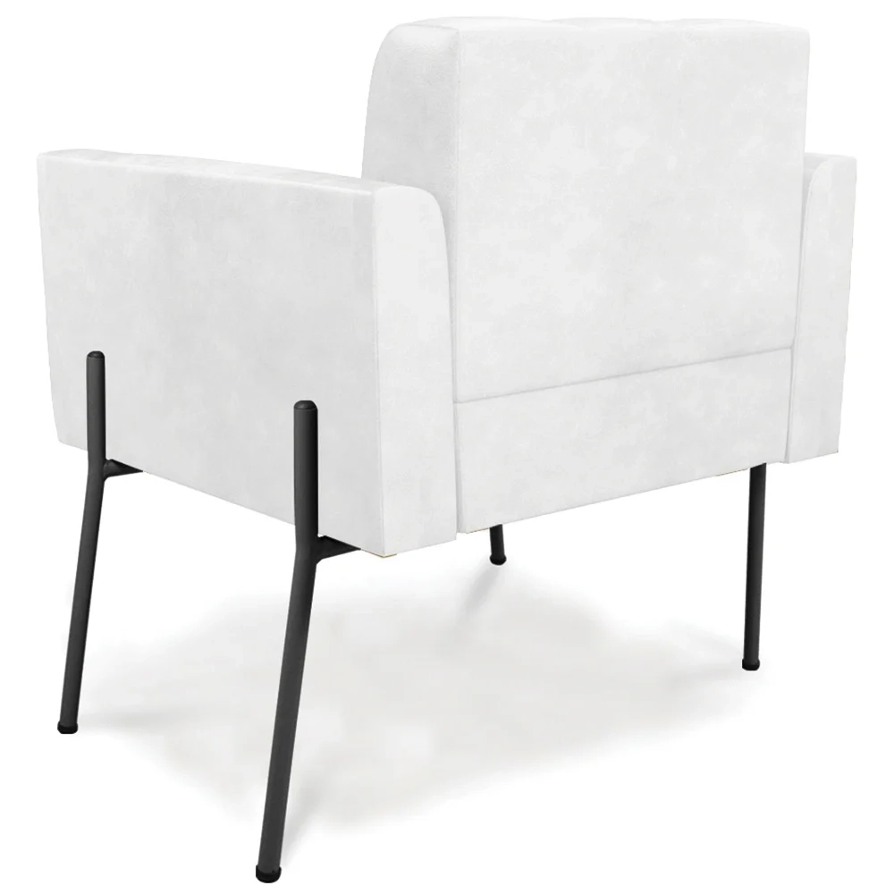 Poltrona Sala Pé Metal Preto Kit 2 Ana Sintético PU Branco - Ibiza