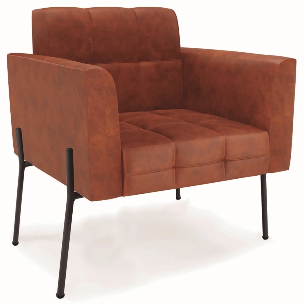 Poltrona Sala Pé Metal Preto Kit 2 Ana Sintético PU Nozes - Ibiza