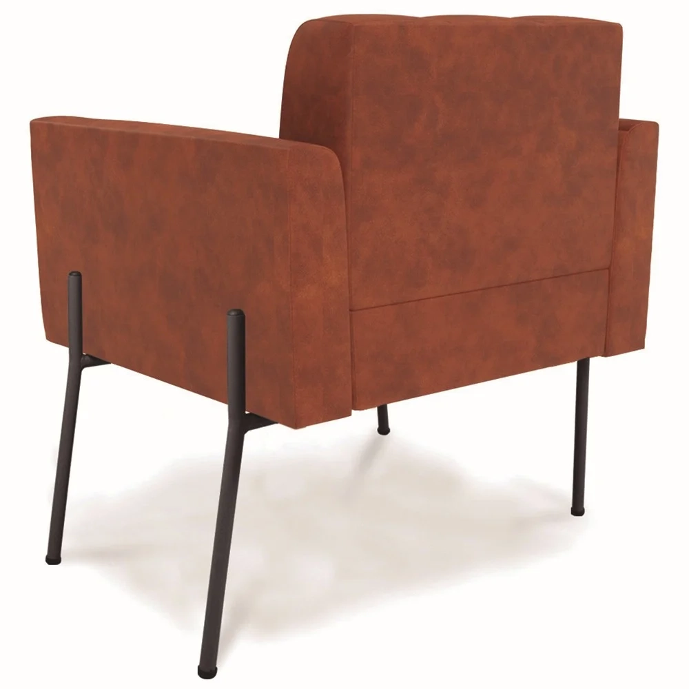 Poltrona Sala Pé Metal Preto Kit 2 Ana Sintético PU Nozes - Ibiza