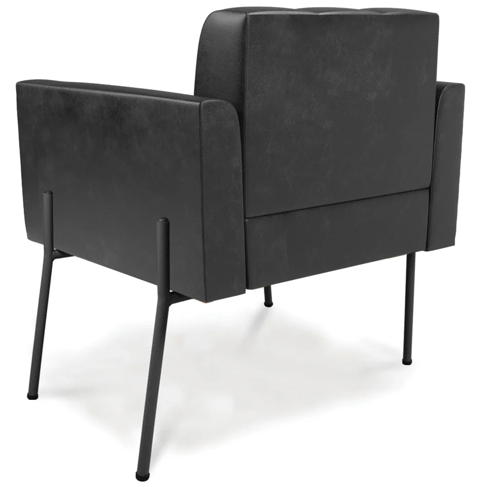 Poltrona Sala Pé Metal Preto Kit 2 Ana Sintético PU Preto - Ibiza