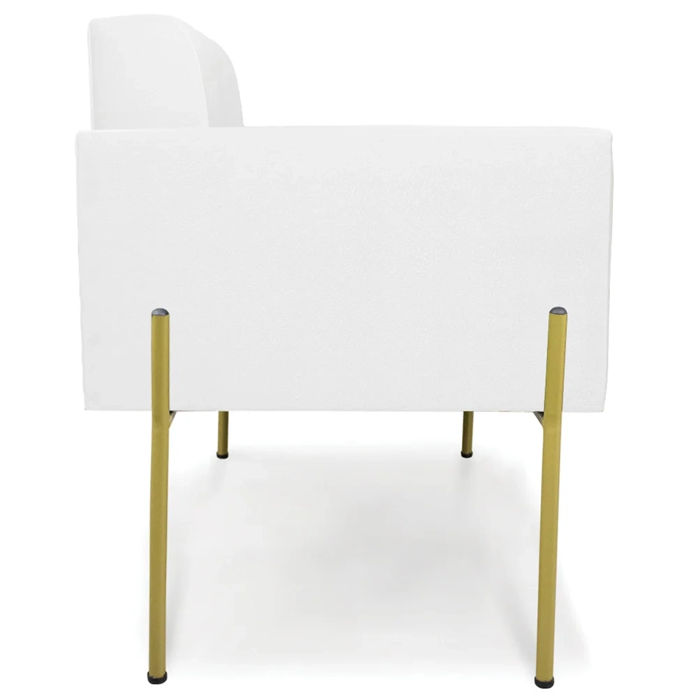 Poltrona Para Sala Pés Metálicos Dourado Ana Sintético Branco - Ibiza