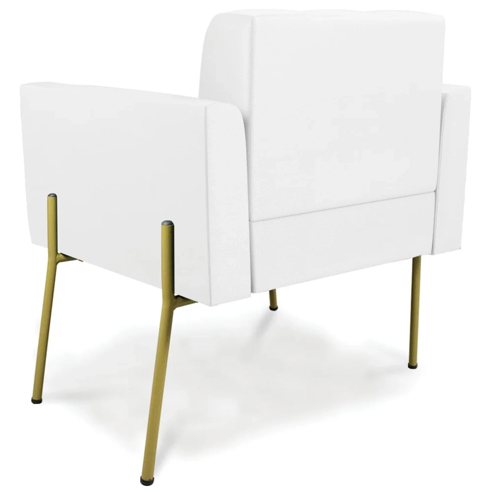 Poltrona Sala Pé Metal Dourado Kit 2 Ana Sintético Branco - Ibiza