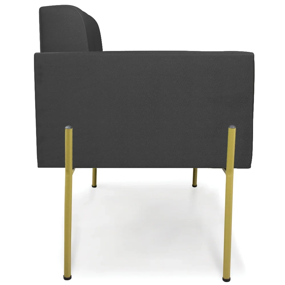 Poltrona Sala Pé Metal Dourado Kit 2 Ana Sintético Preto - Ibiza