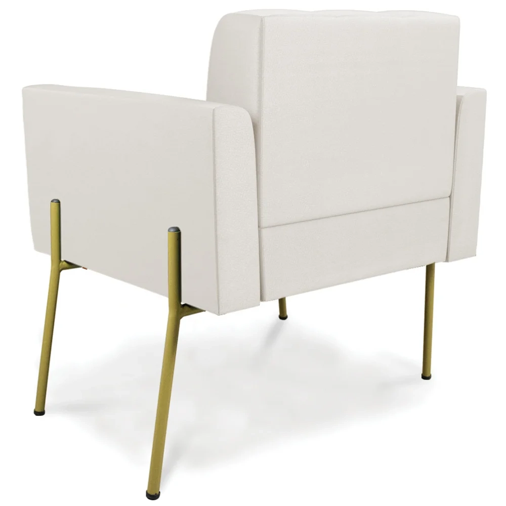 Poltrona Sala Pé Metal Dourado Kit 2 Ana Sintético Bege - Ibiza