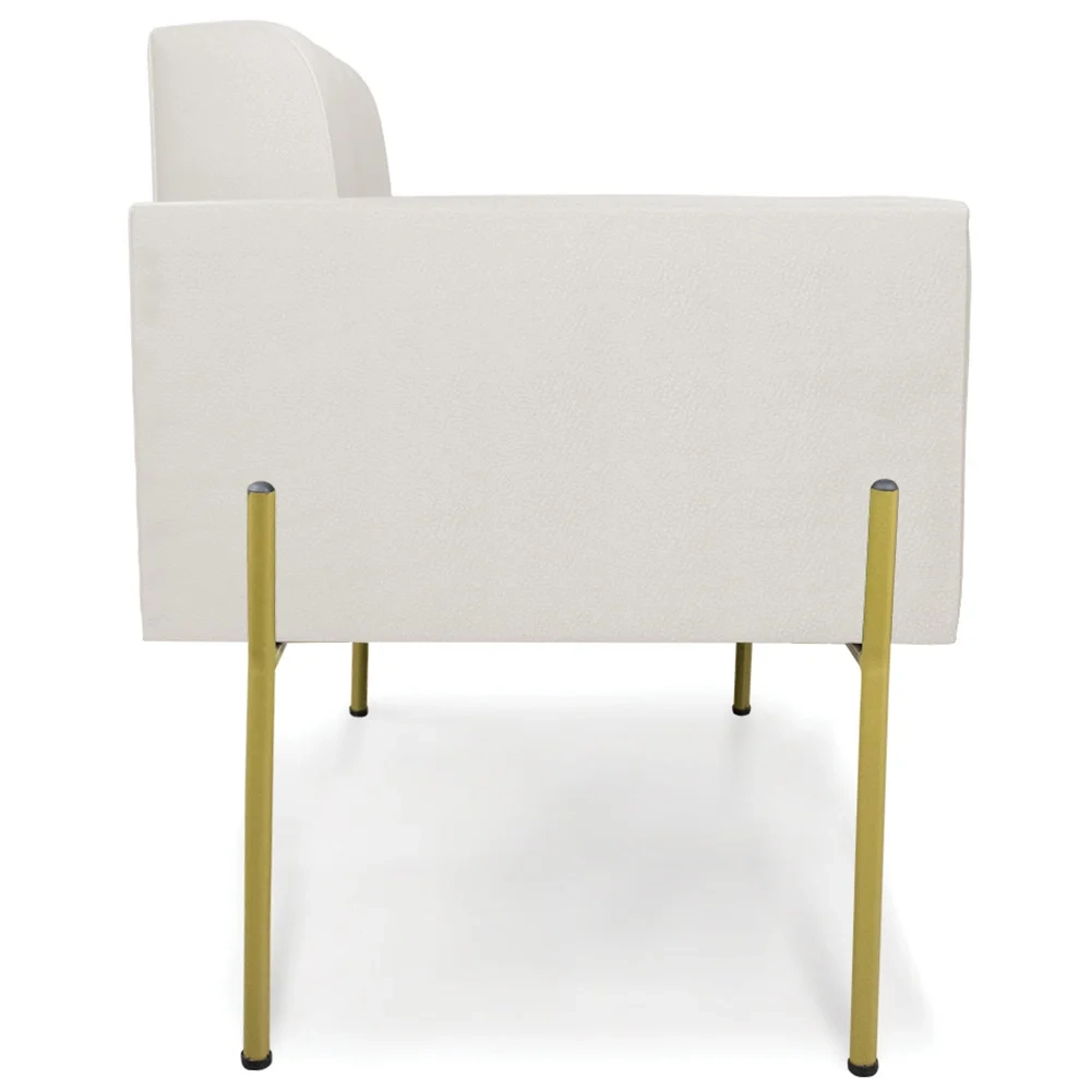 Poltrona Sala Pé Metal Dourado Kit 2 Ana Sintético Bege - Ibiza