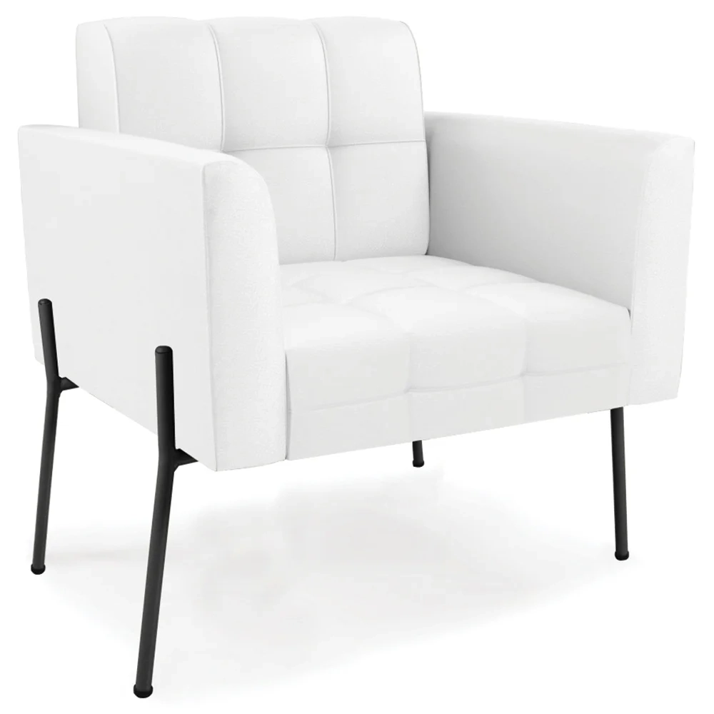 Poltrona Sala Pé Metal Preto Kit 2 Ana Sintético Branco - Ibiza