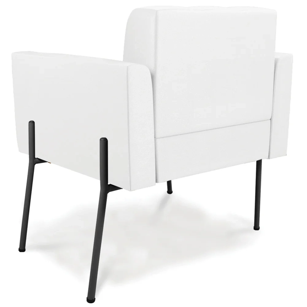 Poltrona Sala Pé Metal Preto Kit 2 Ana Sintético Branco - Ibiza