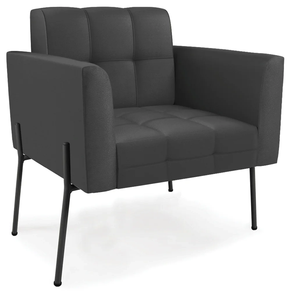 Poltrona Sala Pé Metal Preto Kit 2 Ana Sintético Preto - Ibiza