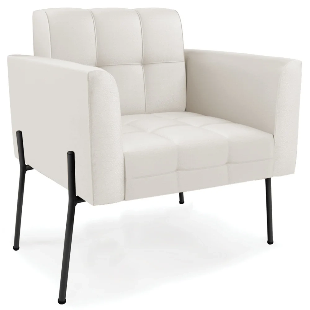 Poltrona Sala Pé Metal Preto Kit 2 Ana Sintético Bege - Ibiza