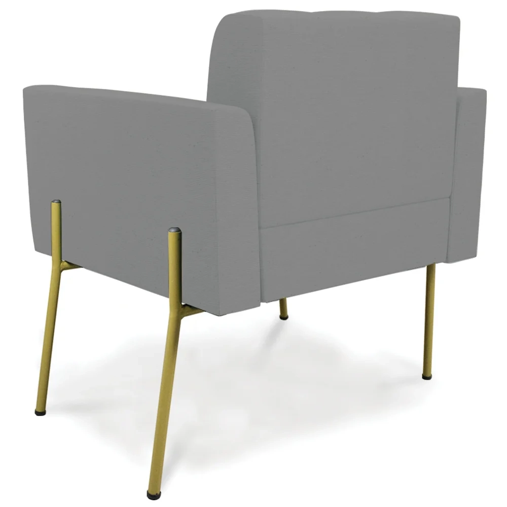 Poltrona Para Sala Pés Metálicos Dourado Ana Linho Grafite - Ibiza