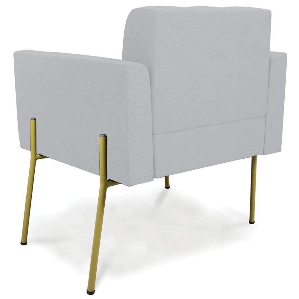 Poltrona Para Sala Pé Metal Dourado Kit 2 Ana Linho Cinza - Ibiza