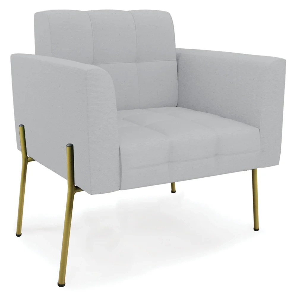 Poltrona Para Sala Pé Metal Dourado Kit 2 Ana Linho Cinza - Ibiza