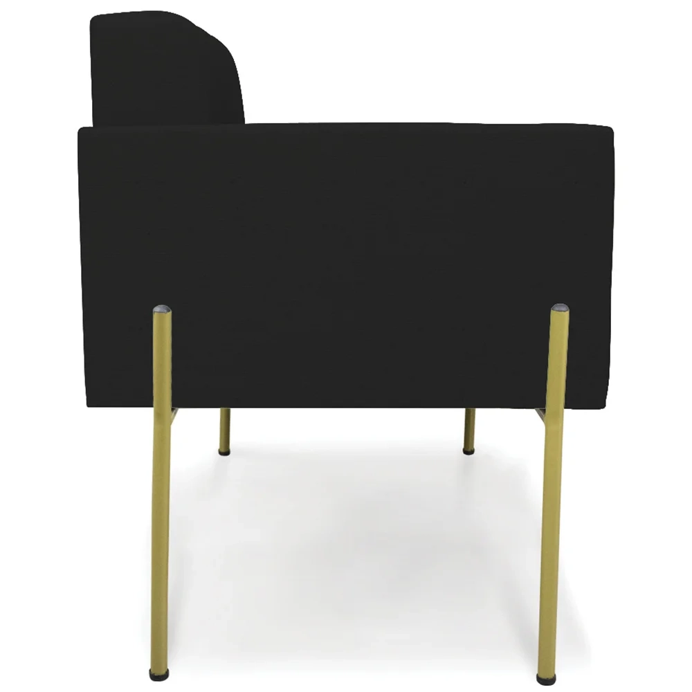 Poltrona Para Sala Pé Metal Dourado Kit 2 Ana Linho Preto - Ibiza