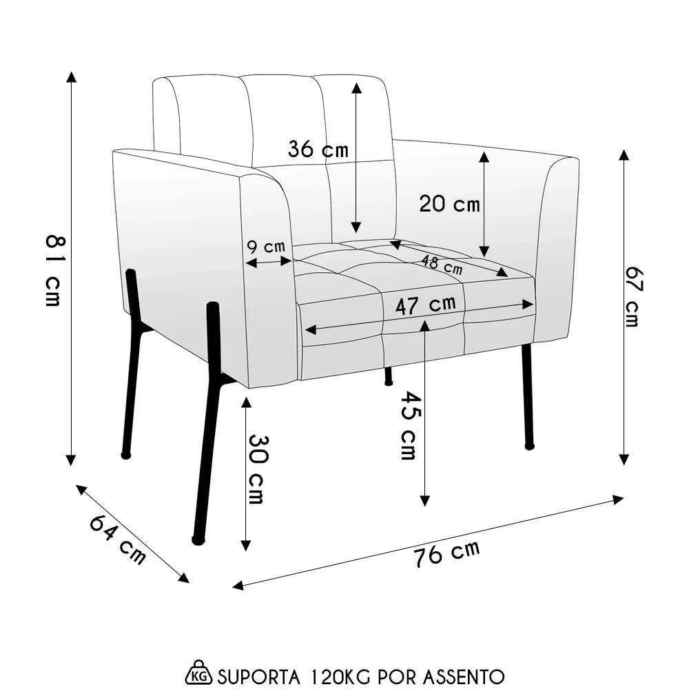 Poltrona Para Sala Pé Metal Dourado Kit 2 Ana Linho Bege - Ibiza