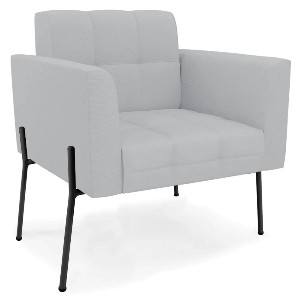 Poltrona Para Sala Pé Metal Preto Kit 2 Ana Linho Cinza - Ibiza