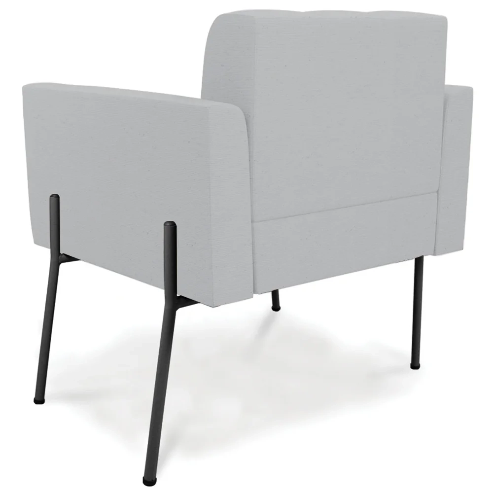 Poltrona Para Sala Pé Metal Preto Kit 2 Ana Linho Cinza - Ibiza