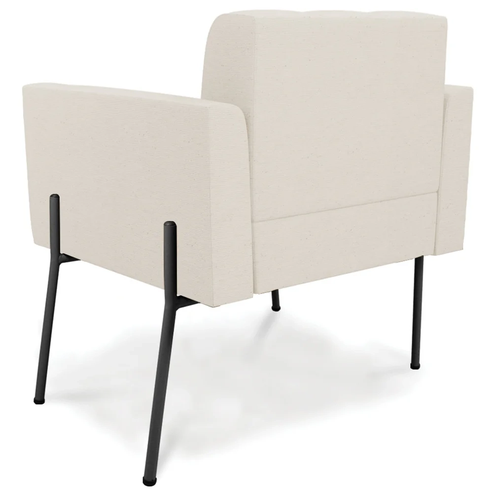 Poltrona Para Sala Pés Metálicos Preto Ana Linho Bege - Ibiza