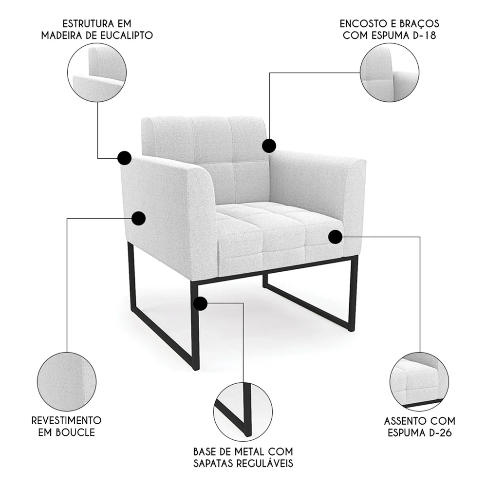 Poltrona Para Sala Base Industrial Preto Ana Boucle Off - Ibiza