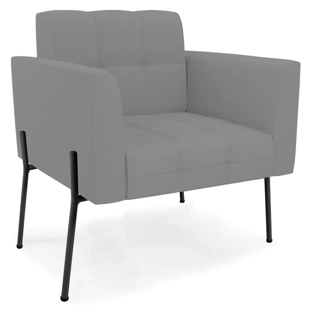 Poltrona Para Sala Pé Metal Preto Kit 2 Ana Linho Grafite - Ibiza